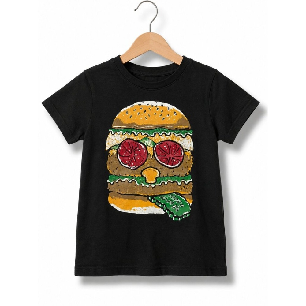 The Children's Place Boys Tee Size S 5 6 Black Hamburger Face Shirt
